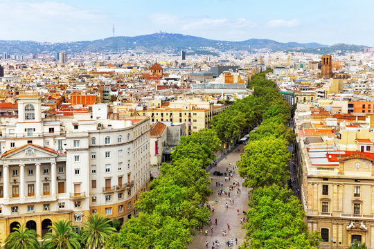 Panorama on Barcelona city from Columbus monument.Barcelona. Spa