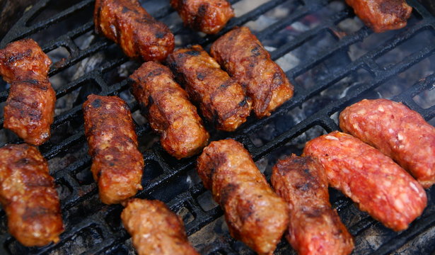 Traditional romanian outdoor grill  meat  food  - "Mici "