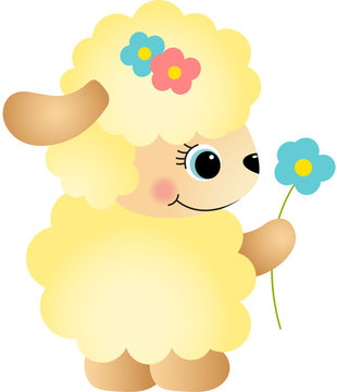 Cute Sheep with Flower