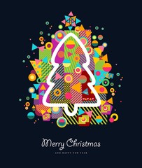 Christmas tree colorful retro greeting card