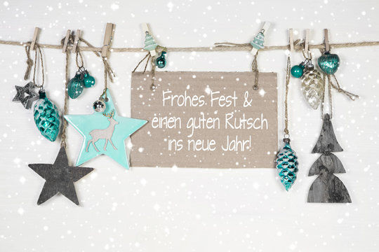Weihnachtskarte mit Text und Dekoration in mintgr&uuml;n
