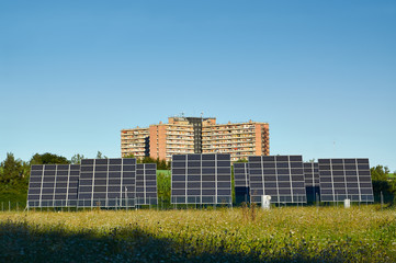line large solar panels on the nature