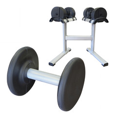dumbbells on the rest in a fitness hall