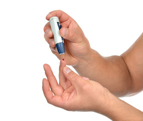 diabetes patient finger to make glucose level blood test