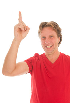 Portrait adult man with funger up