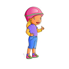 Little girl cyclist wearing helmet