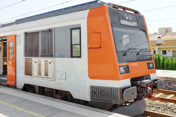 Suburban railway train at the railways stantion.