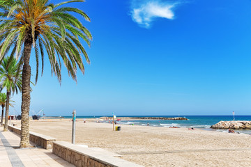 Fototapeta na wymiar Seafront, beach,coast in Spain. Suburb of Barcelona, Catalonia