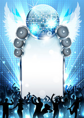 Music Background with speakers and discoball - Vector