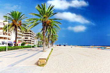 Fototapeta premium Seafront, beach,coast in Spain. Suburb of Barcelona, Catalonia