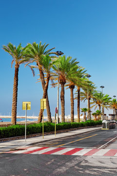 Seafront, beach,coast in Spain. Suburb of Barcelona, Catalonia