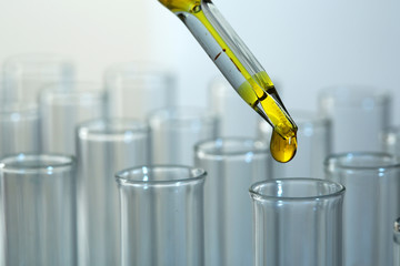 Test tubes on gray background