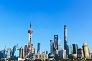 Naklejka premium Shanghai urban landscape under the blue sky