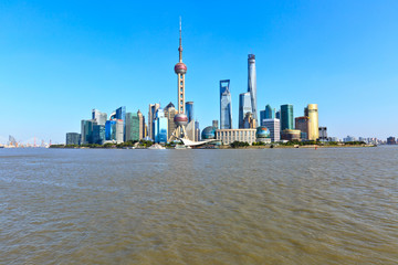 Obraz premium view of Shanghai skyline under the blue sky