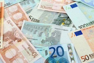 Euro banknotes close-up background
