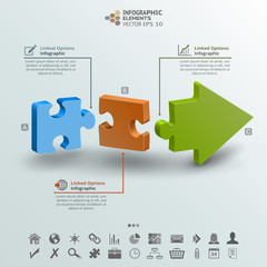 Arrow from Three Pieces of Puzzle Infographic Background