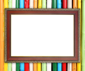 Obraz premium wood frame on colorful bamboo wall