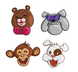 Funny Head Collection : Bear,BullDog,Dog & Monkey