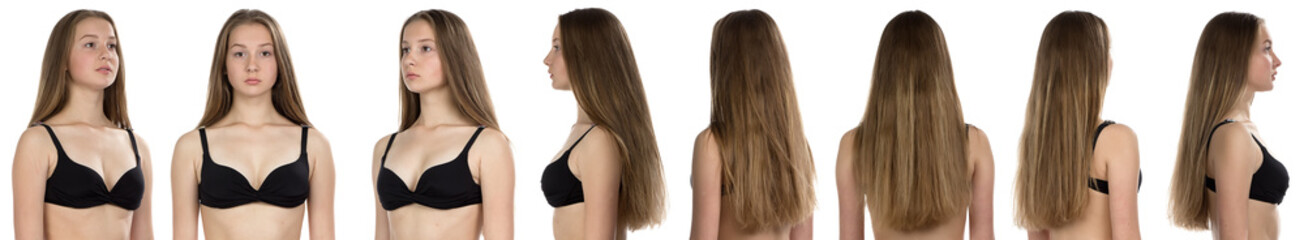 Portrait of young girl around herself