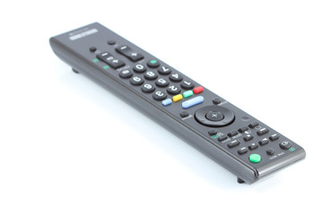 tv remote control keypad black on white isolated