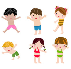 Cute Summer Kids in swimsuit set isolated on white