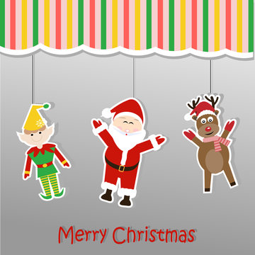 Christmas background sticker with santa claus elf and reindeer
