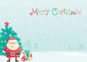 Vector background of  Santa, fir tree and  christmas present