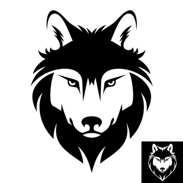 Wolf head logo in black and white. Inversion version included.