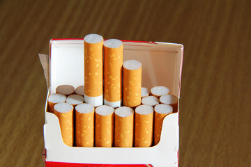 Close-up of cigarettes in pack