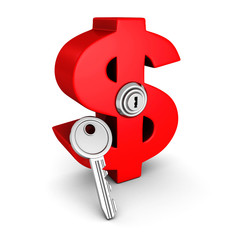 big red dollar symbol with lock key. business success concept