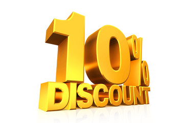 3D render gold text 10 percent discount.