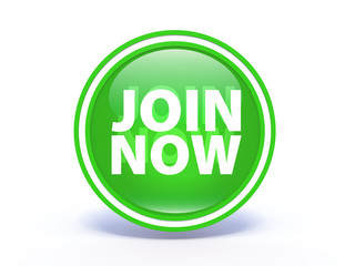 Join now circular icon on white background