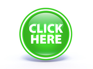 Click here circular icon on white background