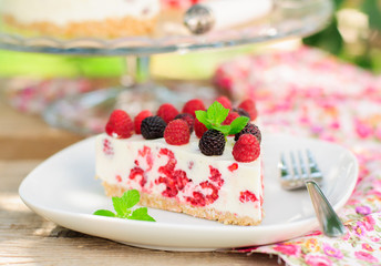 A Piece of No-bake Raspberry Cheesecake