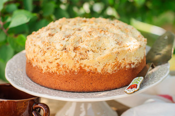 Round Streusel Fruit Cake on a Cake Stand