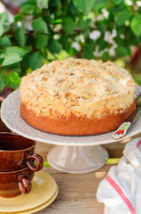 Round Streusel Fruit Cake on a Cake Stand