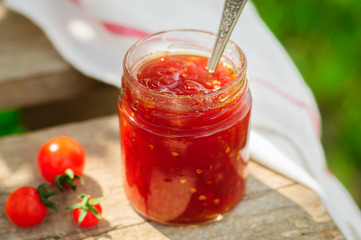 Tomato and Chili Jam in a Clear Jar