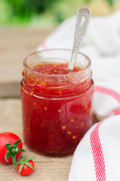 Tomato and Chili Jam in a Clear Jar