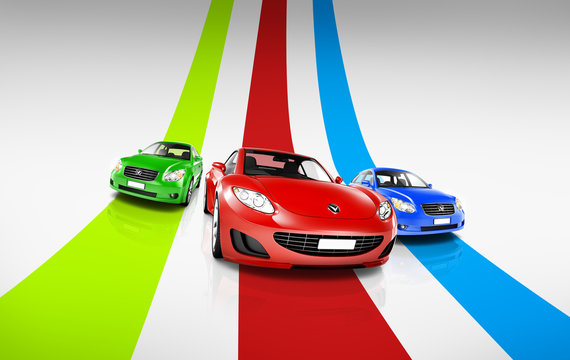 Fototapeta 3D Image of Colorful Cars on Track