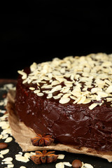 Tasty chocolate cake with almond,