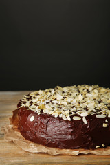 Tasty chocolate cake with almond,