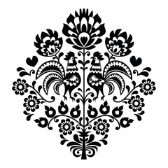 Polish folk art black pattern on white - Wzory Lowickie