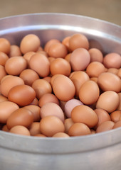 eggs in big pot prepare for boiling