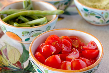 mediterranean ingredients over ceramic decorated bowl