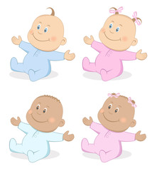 Happy babies boy and girl in blue and pink colors