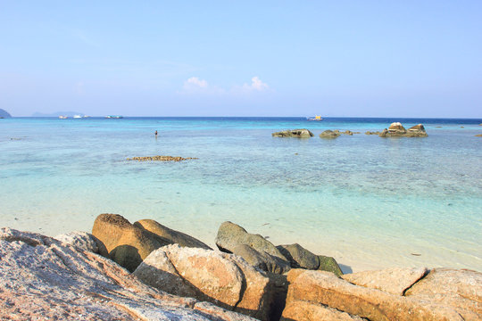Fototapeta Rocks , sea and blue sky - Lipe island Thailand