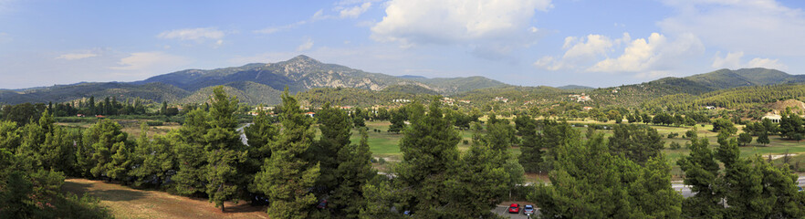 Fototapeta premium Panorama of territory Porto Carras Grand Resort. Sithonia.
