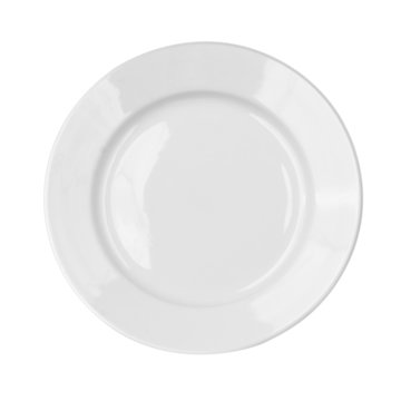 Empty white dish plate isolated with clipping path included