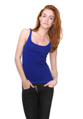Fototapeta premium Beautiful female fashion model with red hair