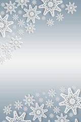 White snow flake frame on silver